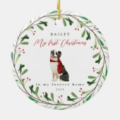 Hund ist mein erstes Weihnachten mit Name Herding Keramik Ornament (Hinten)