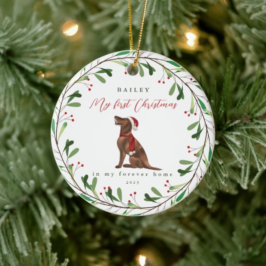 Hund ist mein erstes Weihnachten mit Name Pointer Keramik Ornament (Baum)