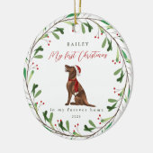 Hund ist mein erstes Weihnachten mit Name Pointer Keramik Ornament (Links)
