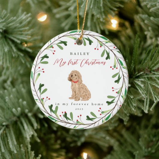 Hund ist mein erstes Weihnachten mit Name Poodle Keramik Ornament (Baum)