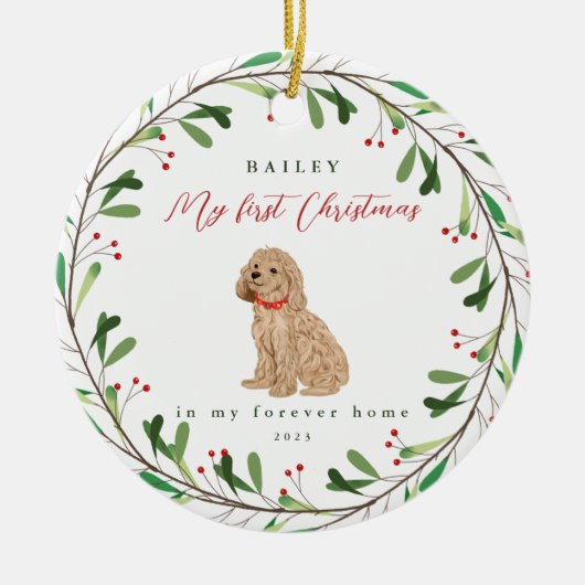 Hund ist mein erstes Weihnachten mit Name Poodle Keramik Ornament (Vorne)