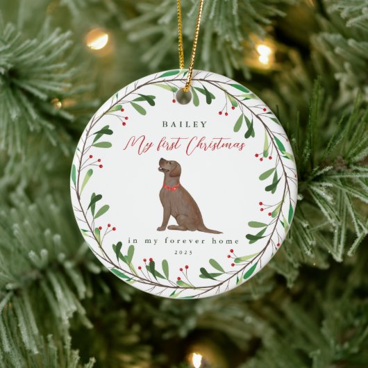 Hund ist mein erstes Weihnachten mit Name Schokola Keramik Ornament (Baum)
