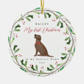 Hund ist mein erstes Weihnachten mit Name Schokola Keramik Ornament (Vorne)