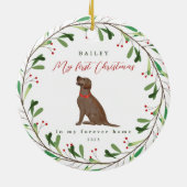 Hund ist mein erstes Weihnachten mit Name Schokola Keramik Ornament (Hinten)