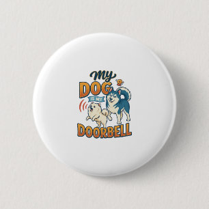 Hund ist Türklingel Bellen Weiß Blau_1 Button
