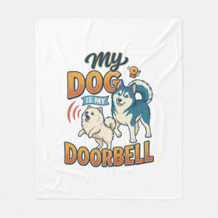 Hund ist Türklingel Bellen Weiß Blau_1 Fleecedecke