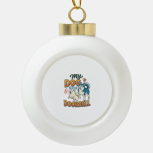Hund ist Türklingel Bellen Weiß Blau_1 Keramik Kugel-Ornament
