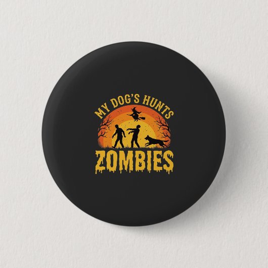 Hund jagt Zombies Halloween-Design Button (Vorderseite)
