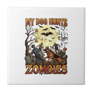 Hund jagt Zombies Halloween Deutscher Schäferhund  Fliese