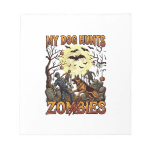 Hund jagt Zombies Halloween Deutscher Schäferhund Notizblock
