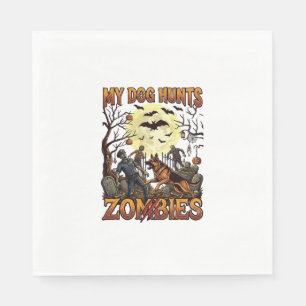Hund jagt Zombies Halloween Deutscher Schäferhund Serviette