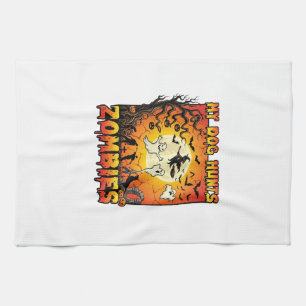 Hund jagt Zombies Halloween Geister Hexe Mond Geschirrtuch