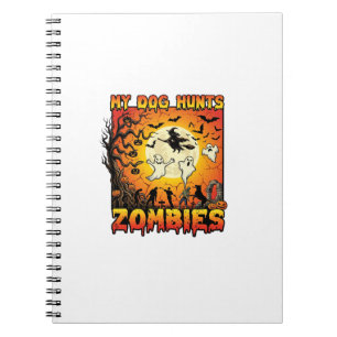 Hund jagt Zombies Halloween Geister Hexe Mond Notizblock