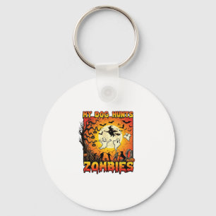 Hund jagt Zombies Halloween Geister Hexe Mond Schlüsselanhänger
