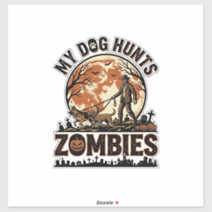 Hund jagt Zombies Vintage Halloween Vektor Design_ Aufkleber