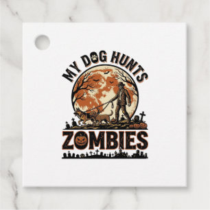 Hund jagt Zombies Vintage Halloween Vektor Design_ Geschenkanhänger