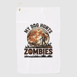 Hund jagt Zombies Vintage Halloween Vektor Design_ Golfhandtuch