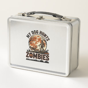 Hund jagt Zombies Vintage Halloween Vektor Design_ Metall Brotdose