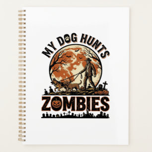 Hund jagt Zombies Vintage Halloween Vektor Design_ Planer