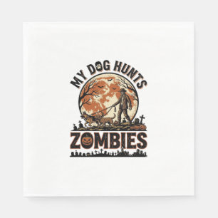 Hund jagt Zombies Vintage Halloween Vektor Design_ Serviette