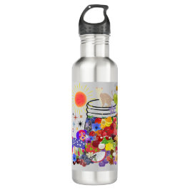 Hund, Katze, Obst und Blume Edelstahlflasche