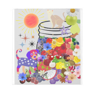 Hund, Katze, Obst und Blume Notizblock