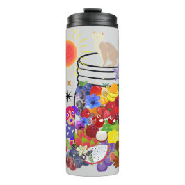 Hund, Katze, Obst und Blume Thermosbecher