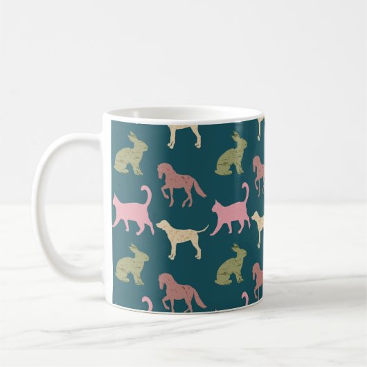 Hund Katze Pferd Tier Silhouetten Muster Kaffeetasse (Links)