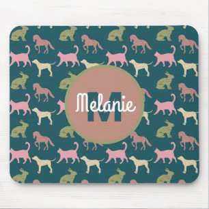 Hund Katze Pferd Tier Silhouetten Muster Mousepad