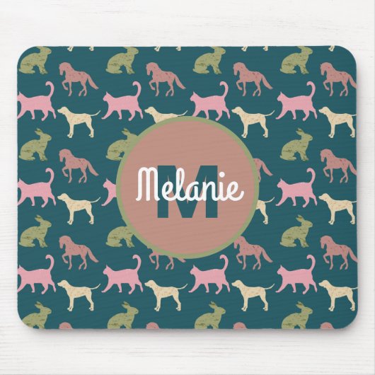 Hund Katze Pferd Tier Silhouetten Muster Mousepad (Vorne)