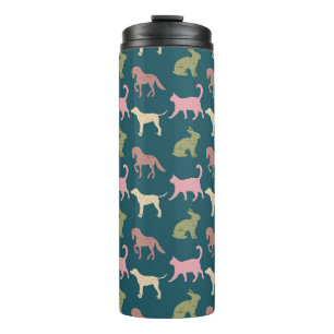 Hund Katze Pferd Tier Silhouetten Muster Thermosbecher
