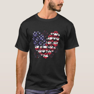 Hund Katze Pfoten Süß Herz Form 4. Juli US-Flagge  T-Shirt