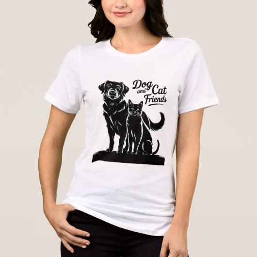 Hund, Katze, Silhouette, Freunde, T - Shirt (Vorderseite)