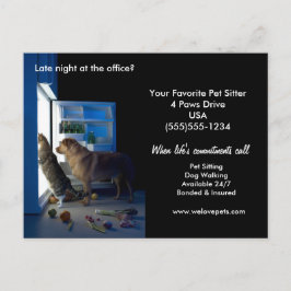 Hund & Katze Zuhause Allein Mitternacht Pet Sitter Postkarte