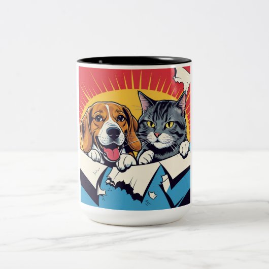Hund & Katze | Zwei Freunde Zweifarbige Tasse (Mittel)