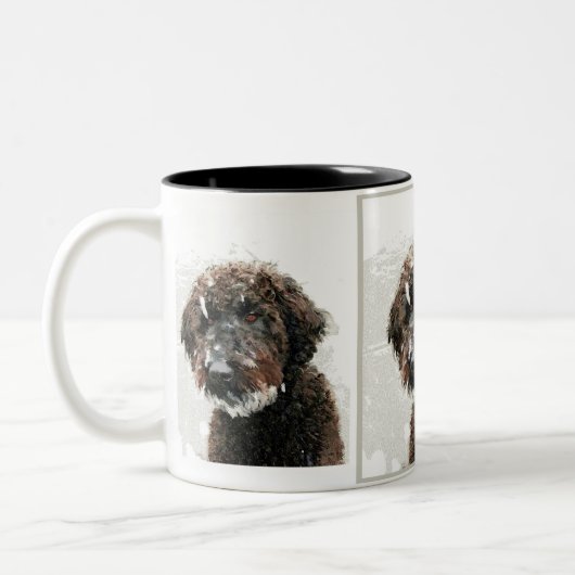 Hund: labradoodle Malerei Zweifarbige Tasse (Links)