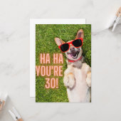 Hund lachen 30. Geburtstag Karte (Vorderseite/Rückseite Beispiel)