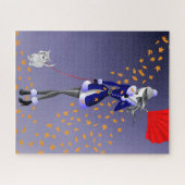 Hund & Lady Herbst Blätter Blue Jigsaw Puzzle (Horizontal)