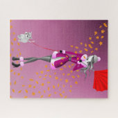 Hund & Lady Herbst Blätter Pink Jigsaw Puzzle (Horizontal)