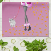 Hund & Lady Herbst Blätter rosa Teetücher Geschirrtuch (Gefaltet)