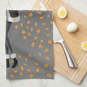 Hund & Lady Herbst Blätter schwarzes Teetuch Geschirrtuch (Viertel Falte)