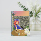 Hund & Lady im Café bei Sonnenuntergang Postkarte (Stehend Vorderseite)