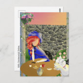 Hund & Lady im Café bei Sonnenuntergang Postkarte (Vorne/Hinten)