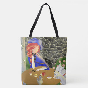 Hund & Lady im Café bei Sonnenuntergang Tasche