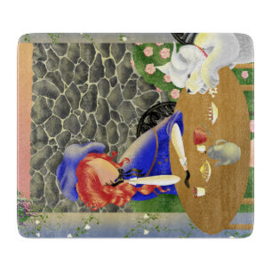 Hund & Lady im Café bei Sunset 6x7 Hopping Board Schneidebrett