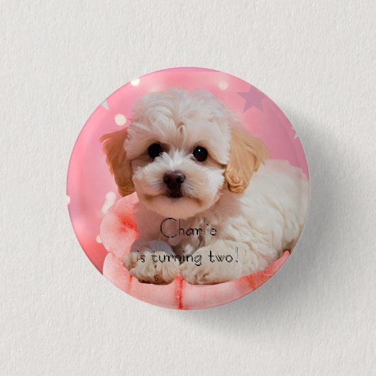 Hund Lass uns Party Geburtstag Button (Vorderseite)