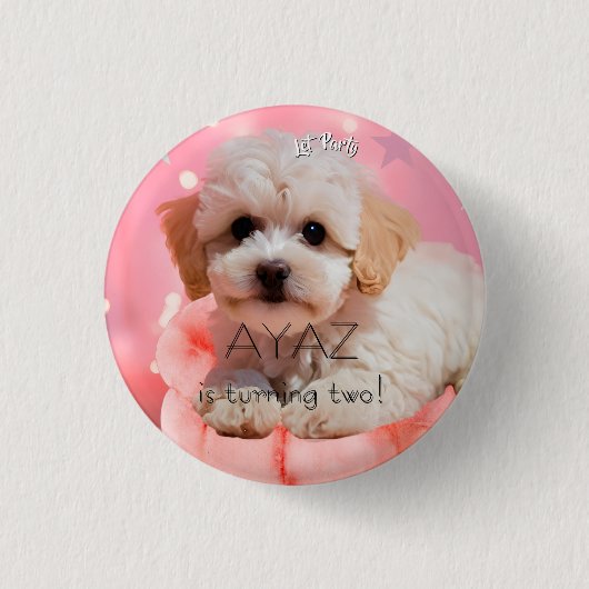 Hund Lass uns Party Geburtstag Button (Vorderseite)