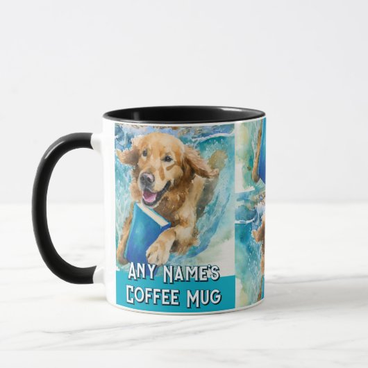 Hund läuft mit der Big Book Coffee Tasse (Links)