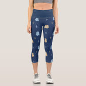 Hund Lhasa Apso Muster blauer Hintergrund Capri Leggings (Vorderseite)