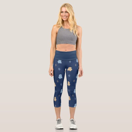 Hund Lhasa Apso Muster blauer Hintergrund Capri Leggings (Vorderseite)